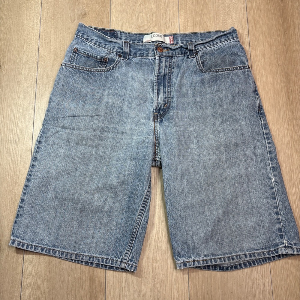 Levis 569 Y2K Loose Straight Denim Shorts Mens 34 Light Wash Blue Jorts Cut Off